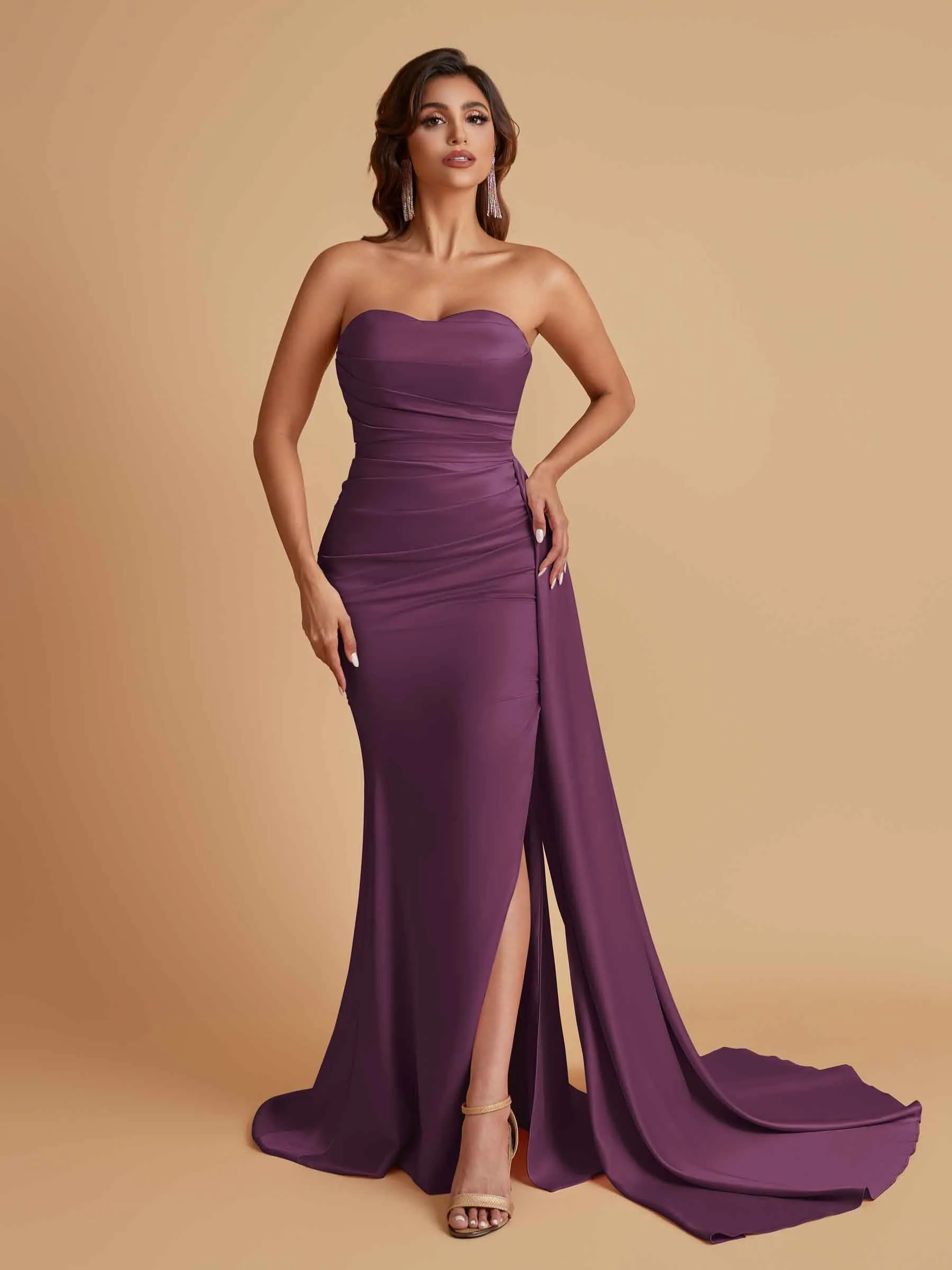 Simple Soft Satin Mermaid Strapless Floor-Length Mermaid Bridesmaid Dresses