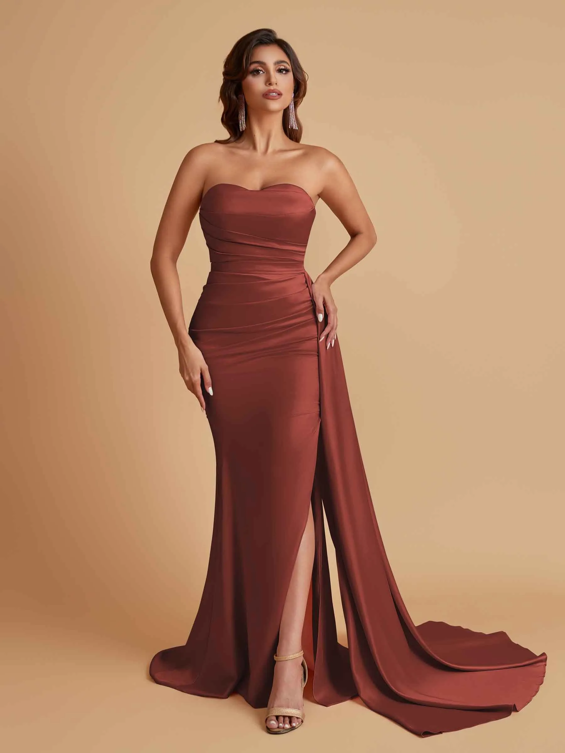 Simple Soft Satin Mermaid Strapless Floor-Length Mermaid Bridesmaid Dresses