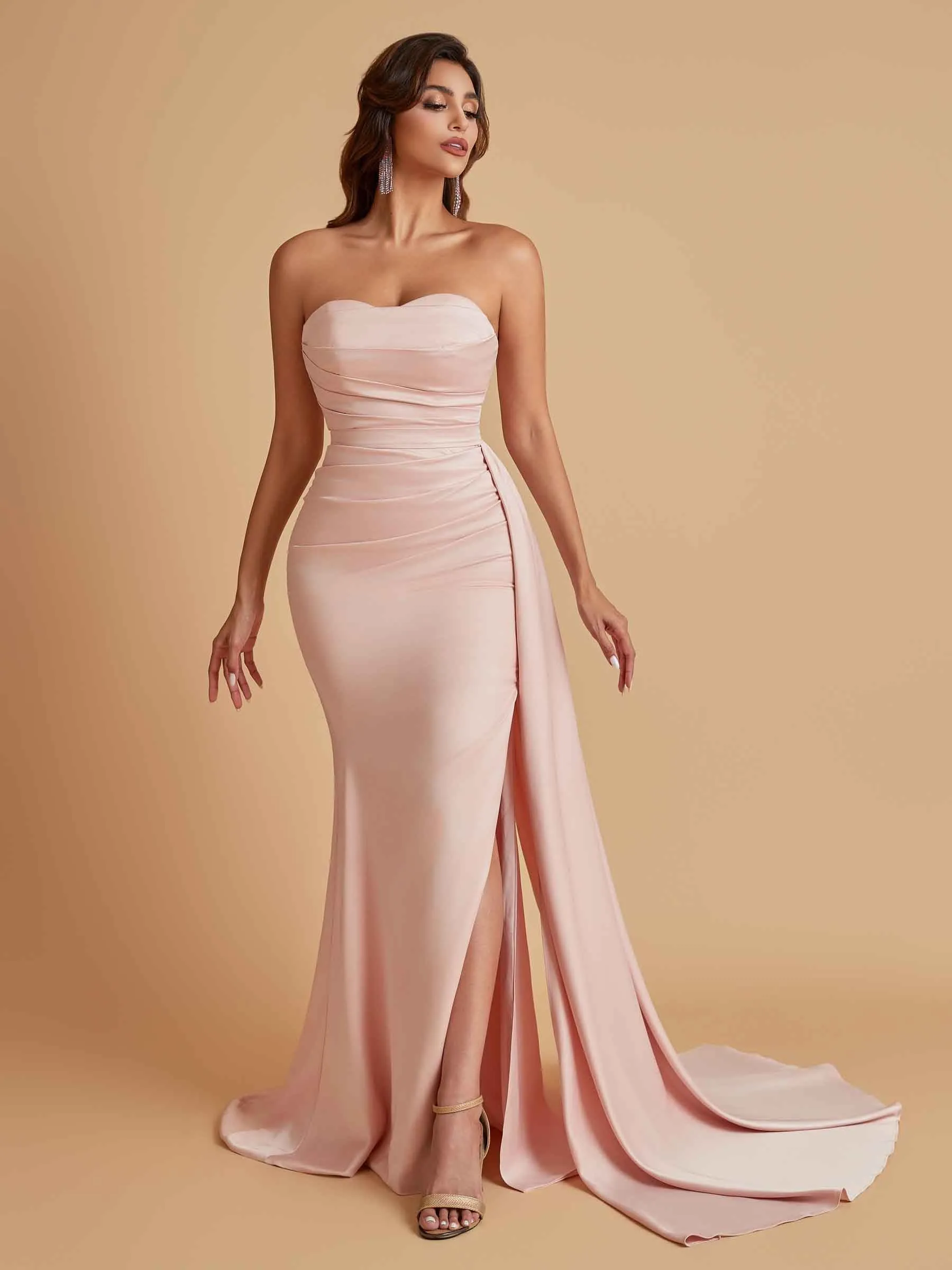 Simple Soft Satin Mermaid Strapless Floor-Length Mermaid Bridesmaid Dresses