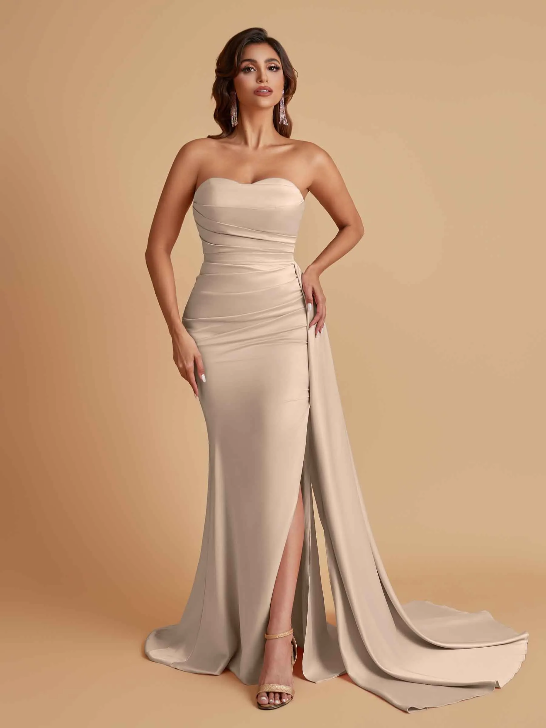 Simple Soft Satin Mermaid Strapless Floor-Length Mermaid Bridesmaid Dresses