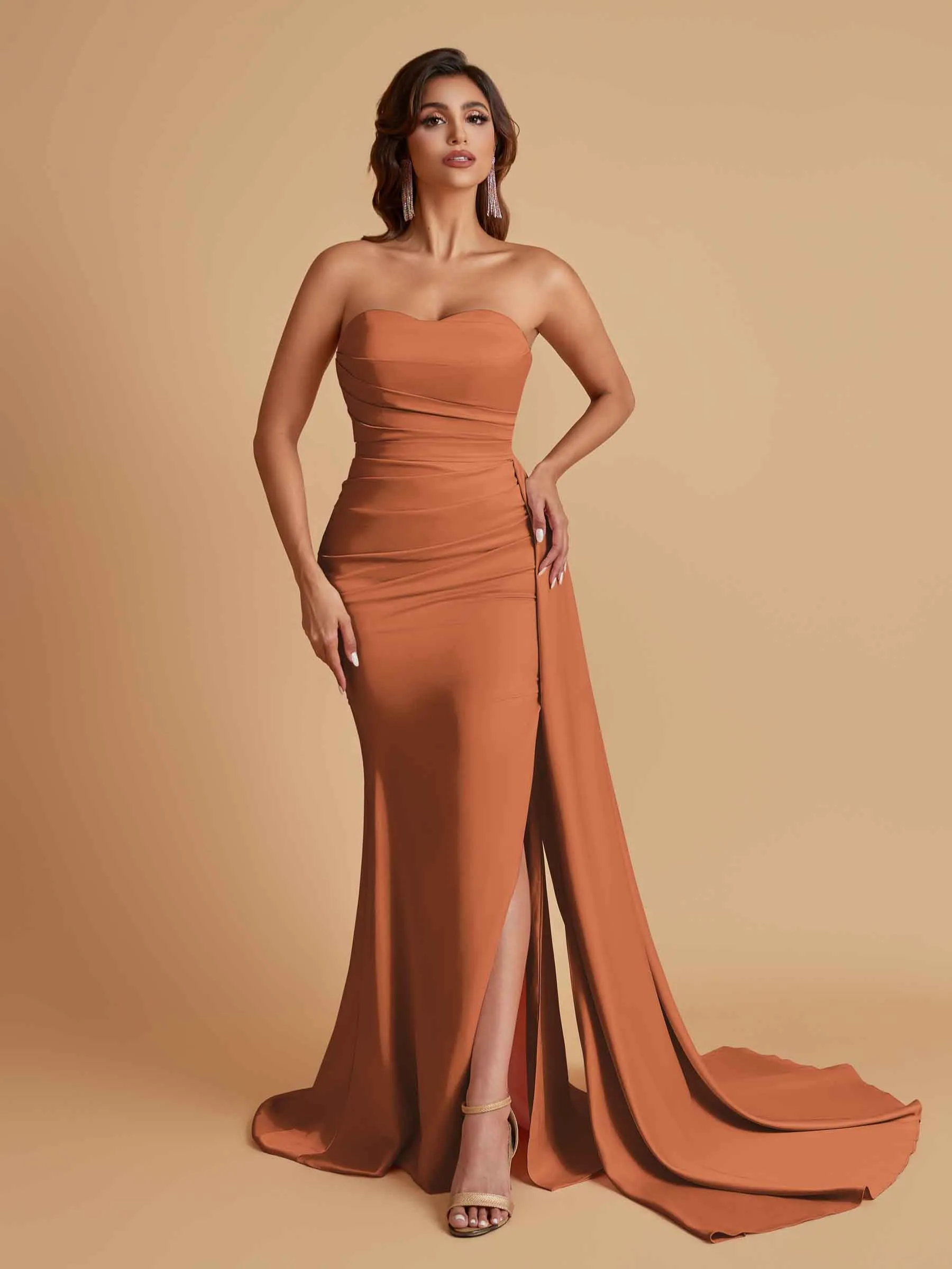 Simple Soft Satin Mermaid Strapless Floor-Length Mermaid Bridesmaid Dresses