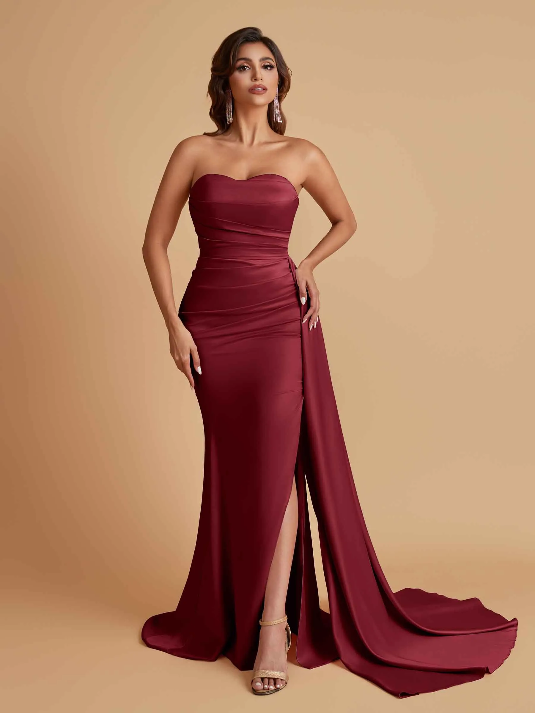 Simple Soft Satin Mermaid Strapless Floor-Length Mermaid Bridesmaid Dresses