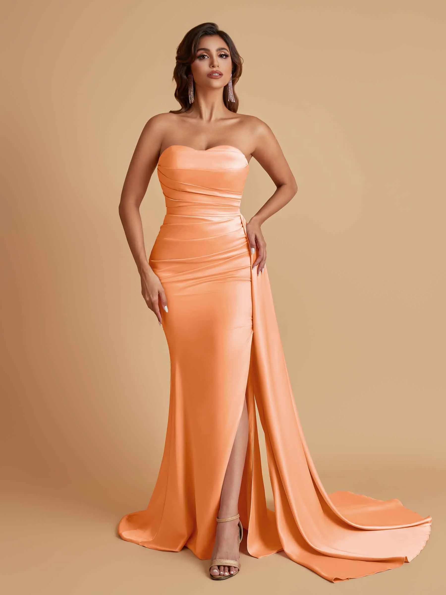 Simple Soft Satin Mermaid Strapless Floor-Length Mermaid Bridesmaid Dresses