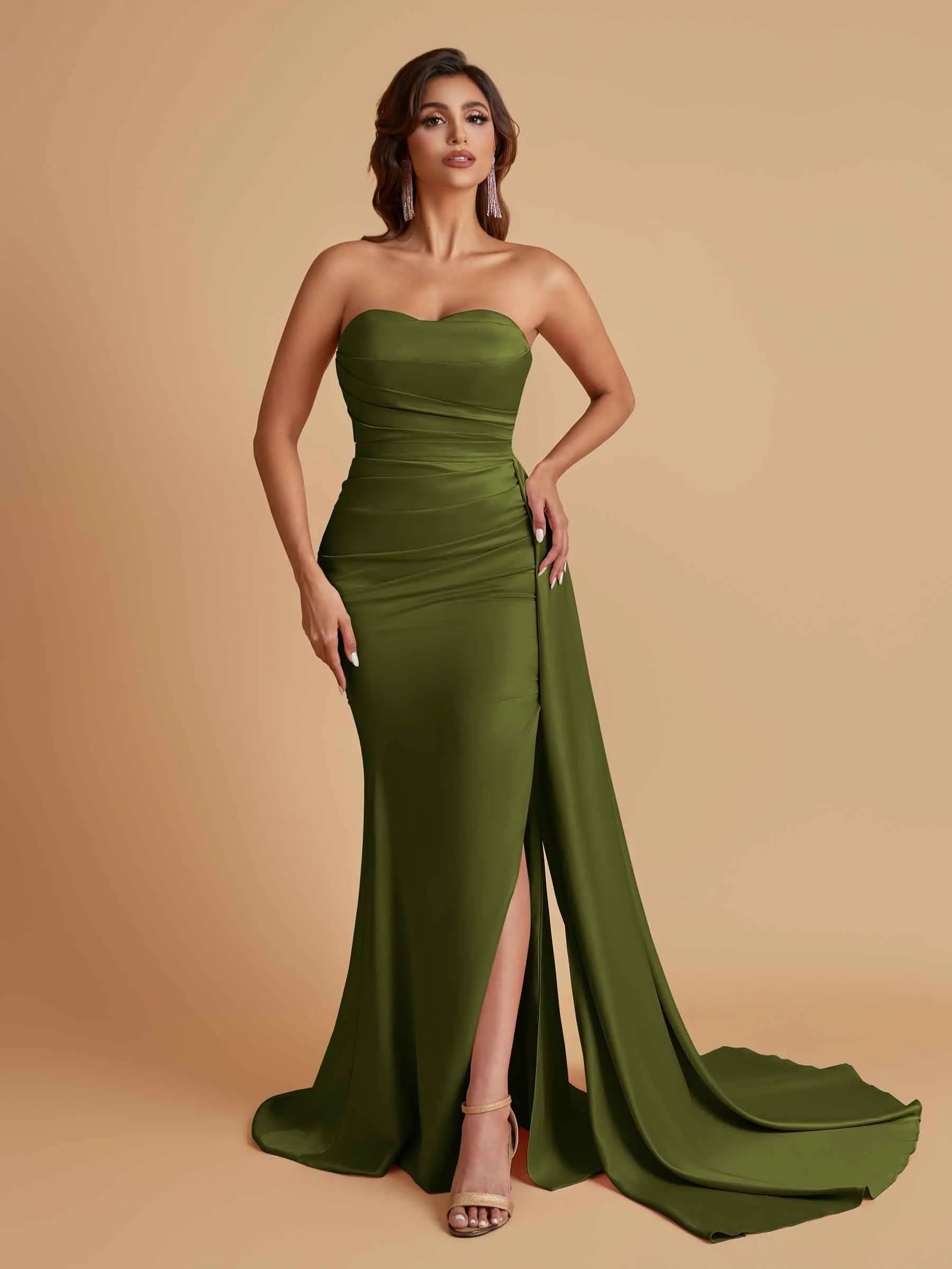 Simple Soft Satin Mermaid Strapless Floor-Length Mermaid Bridesmaid Dresses