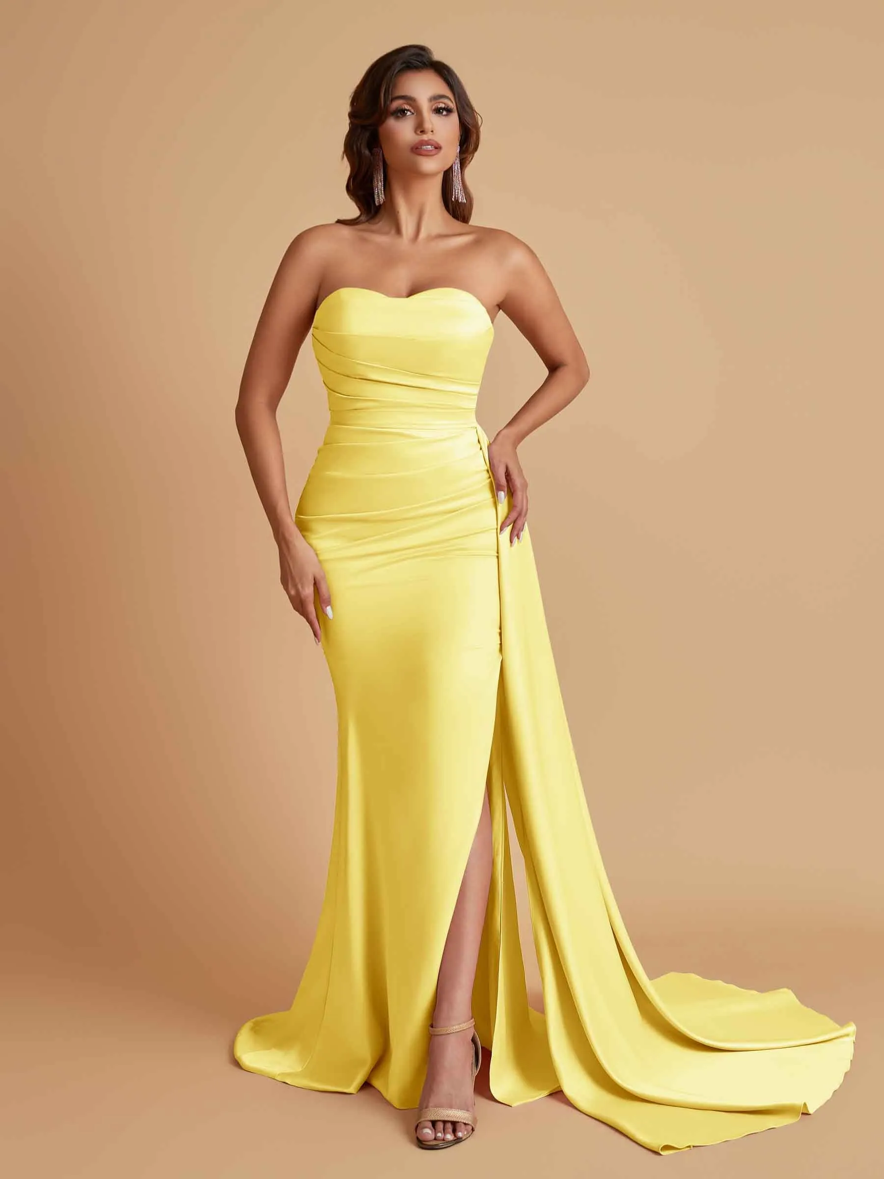 Simple Soft Satin Mermaid Strapless Floor-Length Mermaid Bridesmaid Dresses