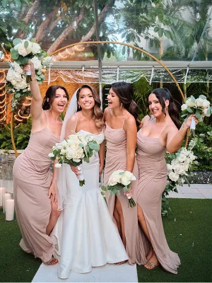 Simple Spaghetti Straps Mermaid Bridesmaid Dresses with Side Slit, BG382