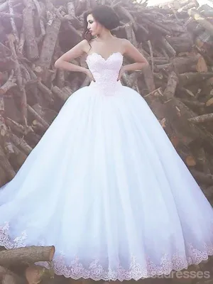 Simple Strapless Lace Beaded A line Cheap Wedding Dresses Online, WD429