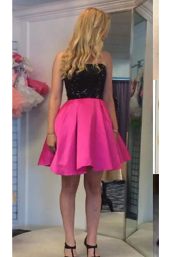 Simple Strapless Open Back Hot Pink Short Homecoming Dress K470