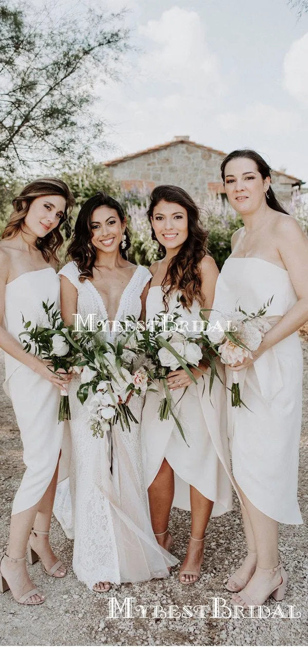 Simple Strapless Side Slit A-line Long Cheap Bridesmaid Dresses, BDS0087