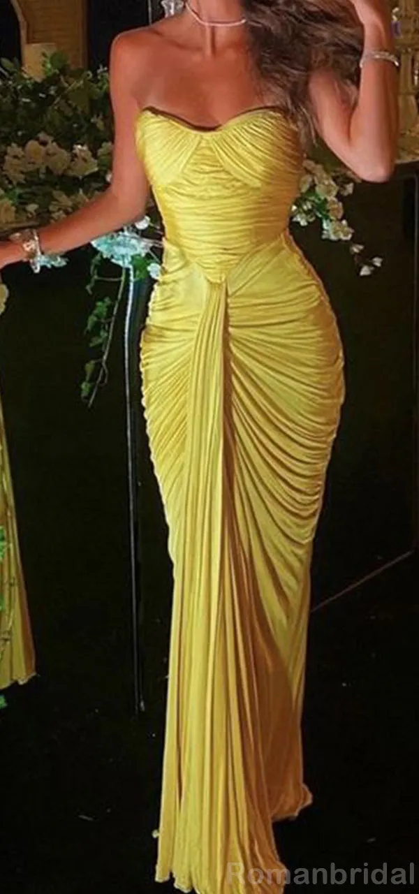Simple Sweetheart Mermaid Yellow Long Evening Prom Dress Online, OL094