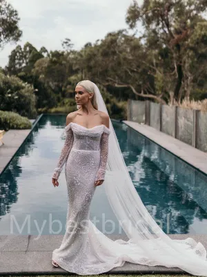 Simple Sweetheart Off-shoulder Mermaid Wedding Dresses, WDY0225
