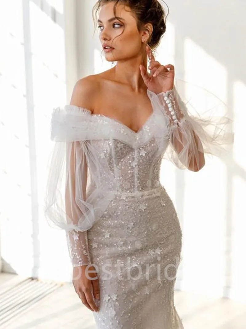 Simple Sweetheart Off-shoulder Mermaid Wedding Dresses, WDY0245