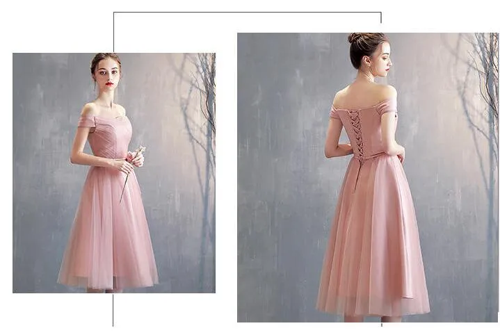 Simple Sweetheart Pink Tulle Off Shoulder Short Homecoming Dress, Pink Prom Dresses