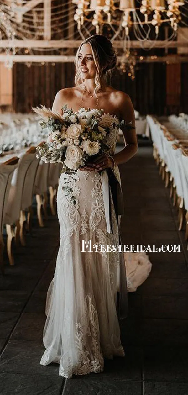 Simple Sweetheart Sleeveless Lace Appliques Long Cheap Wedding Dresses, WDS0043