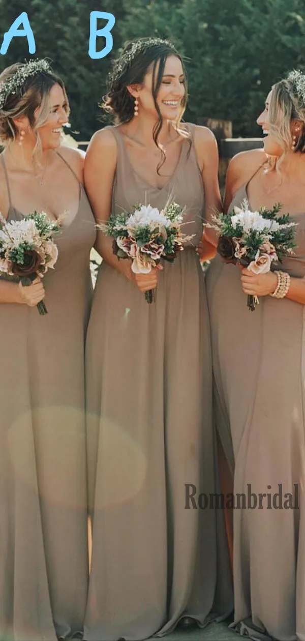 Simple V-neck Chiffon Side Slit Cheap Long Bridesmaid Dresses Online,RBWG0044