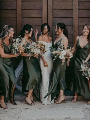 Simple V-neck Side Slit Cheap Short Bridesmaid Dresses,SFWG00361