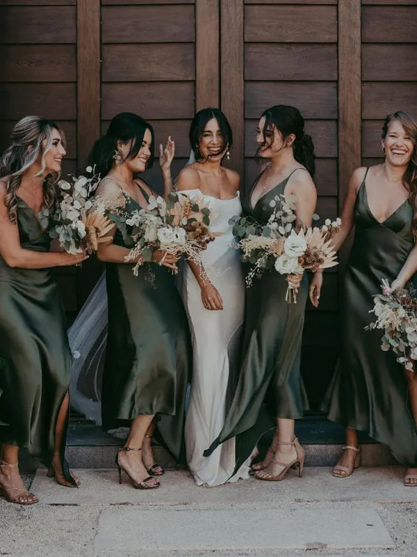 Simple V-neck Side Slit Cheap Short Bridesmaid Dresses,SFWG00361