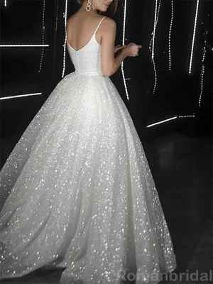 Simple V-neck Spaghetti Straps A-line Evening Prom Dress Online, OL073