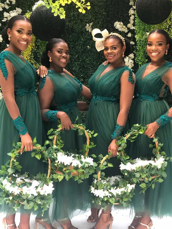 Simple V-neck Tulle Cheap Short Bridesmaid Dresses Online,RBWG0046
