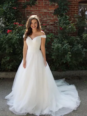 Simple white off shoulder long prom dress, white tulle formal dress