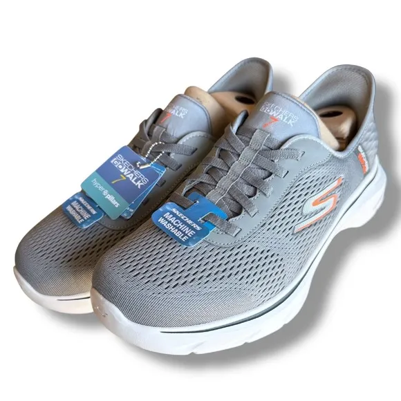 Skechers GO WALK 7 Slip-Ins Hands Free Extra Wide Fit Gray Orange Men's Sz 9 WW