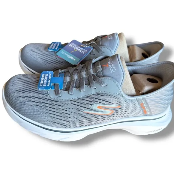 Skechers GO WALK 7 Slip-Ins Hands Free Extra Wide Fit Gray Orange Men's Sz 9 WW