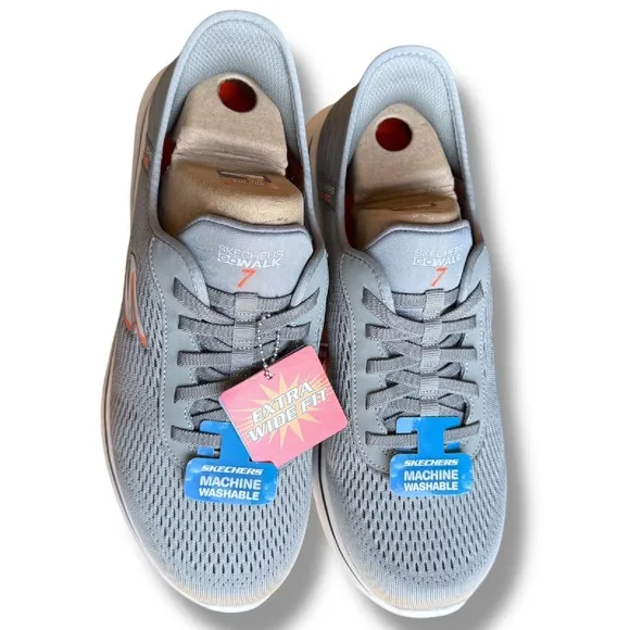 Skechers GO WALK 7 Slip-Ins Hands Free Extra Wide Fit Gray Orange Men's Sz 9 WW