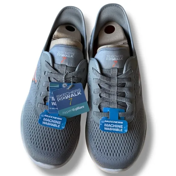 Skechers GO WALK 7 Slip-Ins Hands Free Extra Wide Fit Gray Orange Men's Sz 9 WW
