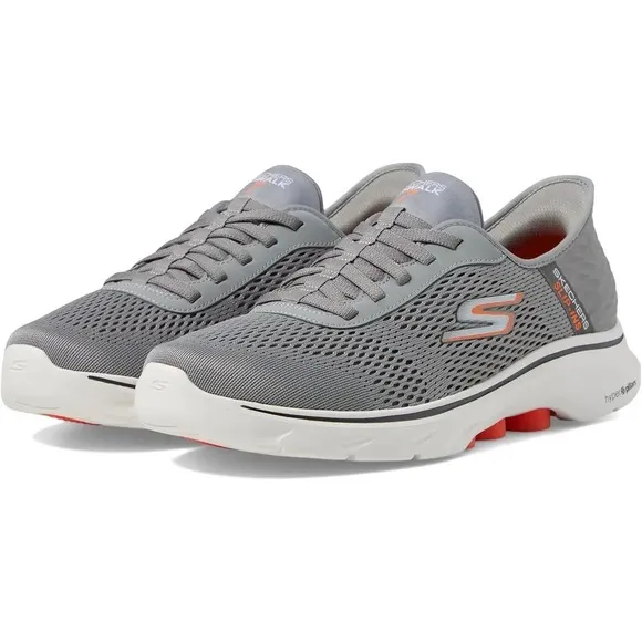 Skechers GO WALK 7 Slip-Ins Hands Free Extra Wide Fit Gray Orange Men's Sz 9 WW