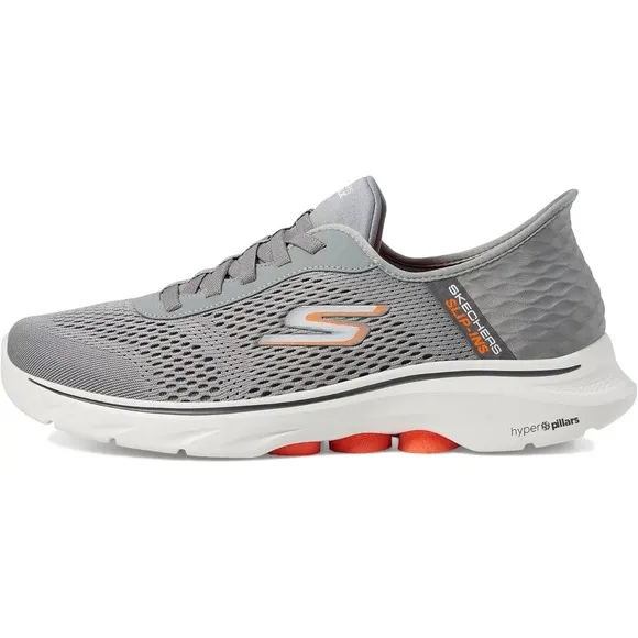Skechers GO WALK 7 Slip-Ins Hands Free Extra Wide Fit Gray Orange Men's Sz 9 WW