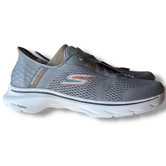 Skechers GO WALK 7 Slip-Ins Hands Free Extra Wide Fit Gray Orange Men's Sz 9 WW