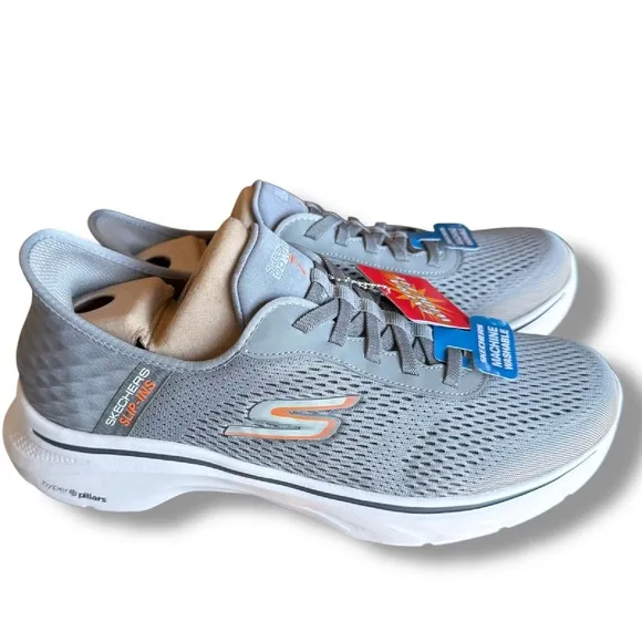 Skechers GO WALK 7 Slip-Ins Hands Free Extra Wide Fit Gray Orange Men's Sz 9 WW