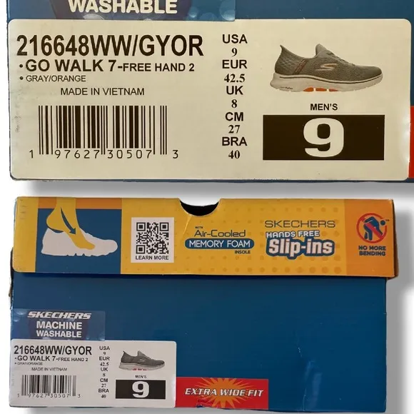 Skechers GO WALK 7 Slip-Ins Hands Free Extra Wide Fit Gray Orange Men's Sz 9 WW