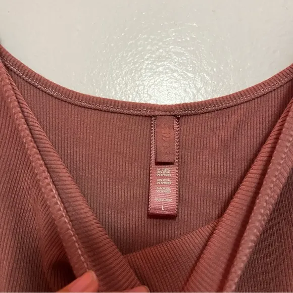 Skims ribbed soft lounge slip style mini dress in Mauve nude pink Large