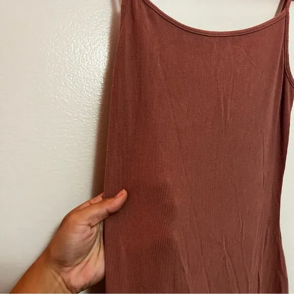 Skims ribbed soft lounge slip style mini dress in Mauve nude pink Large
