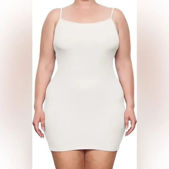 SKIMS Soft Lounge Rib Mini Slip Dress | Snow | Size XS
