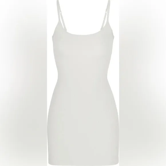 SKIMS Soft Lounge Rib Mini Slip Dress | Snow | Size XS