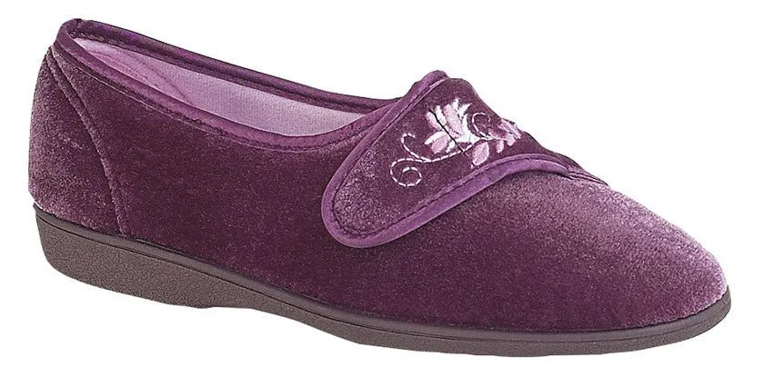 Sleepers LS871M Womens Touch Fastening Embroidered Slipper