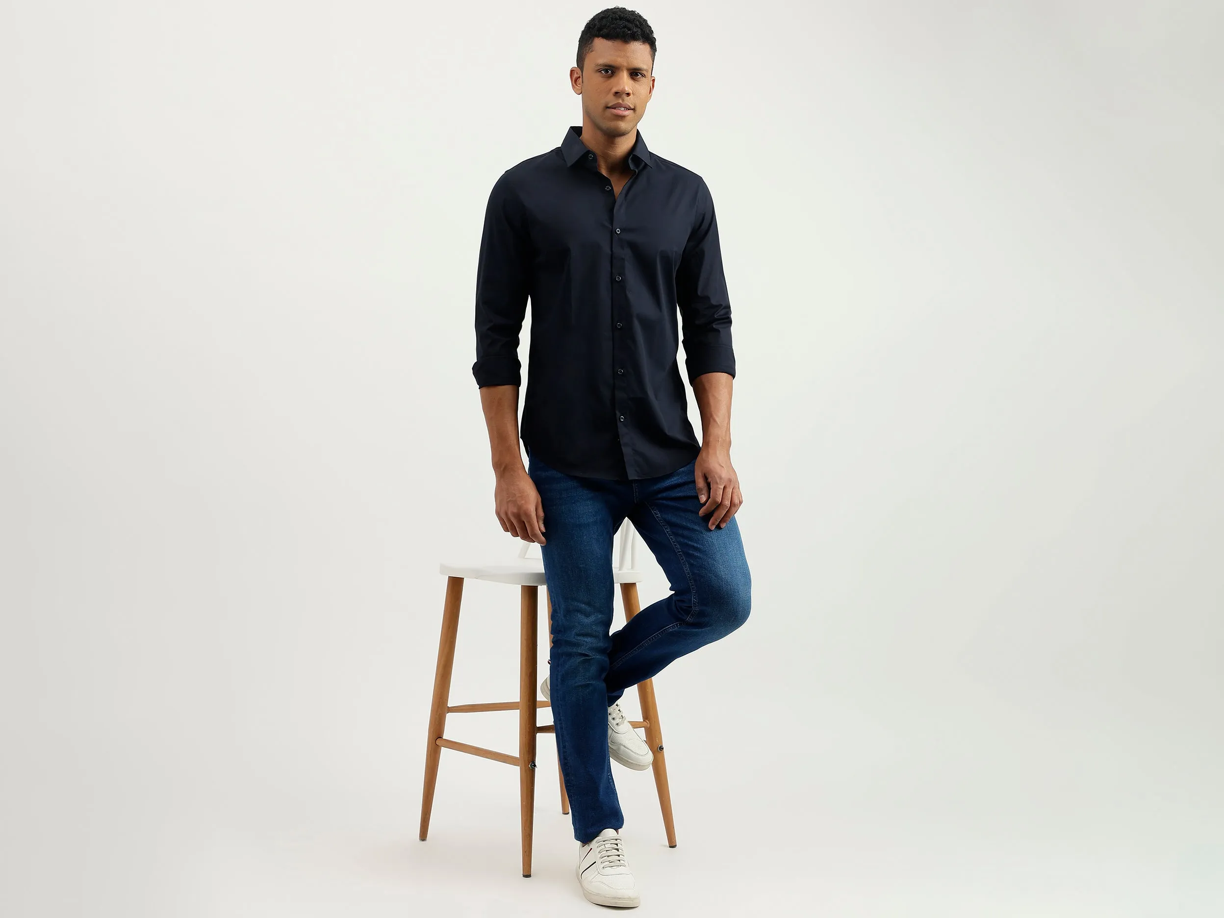 Slim Fit Spread Collar Solid Shirt