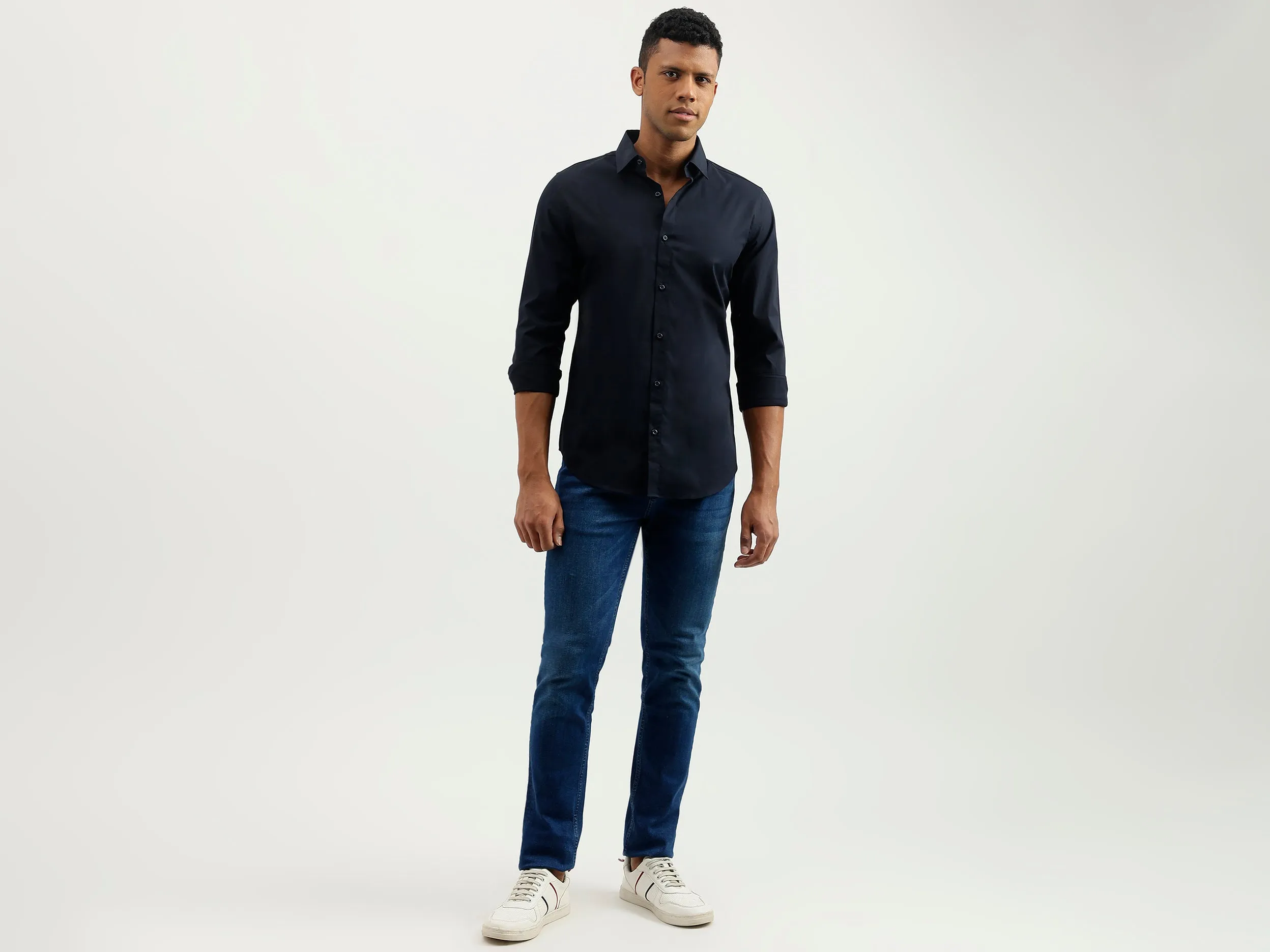 Slim Fit Spread Collar Solid Shirt
