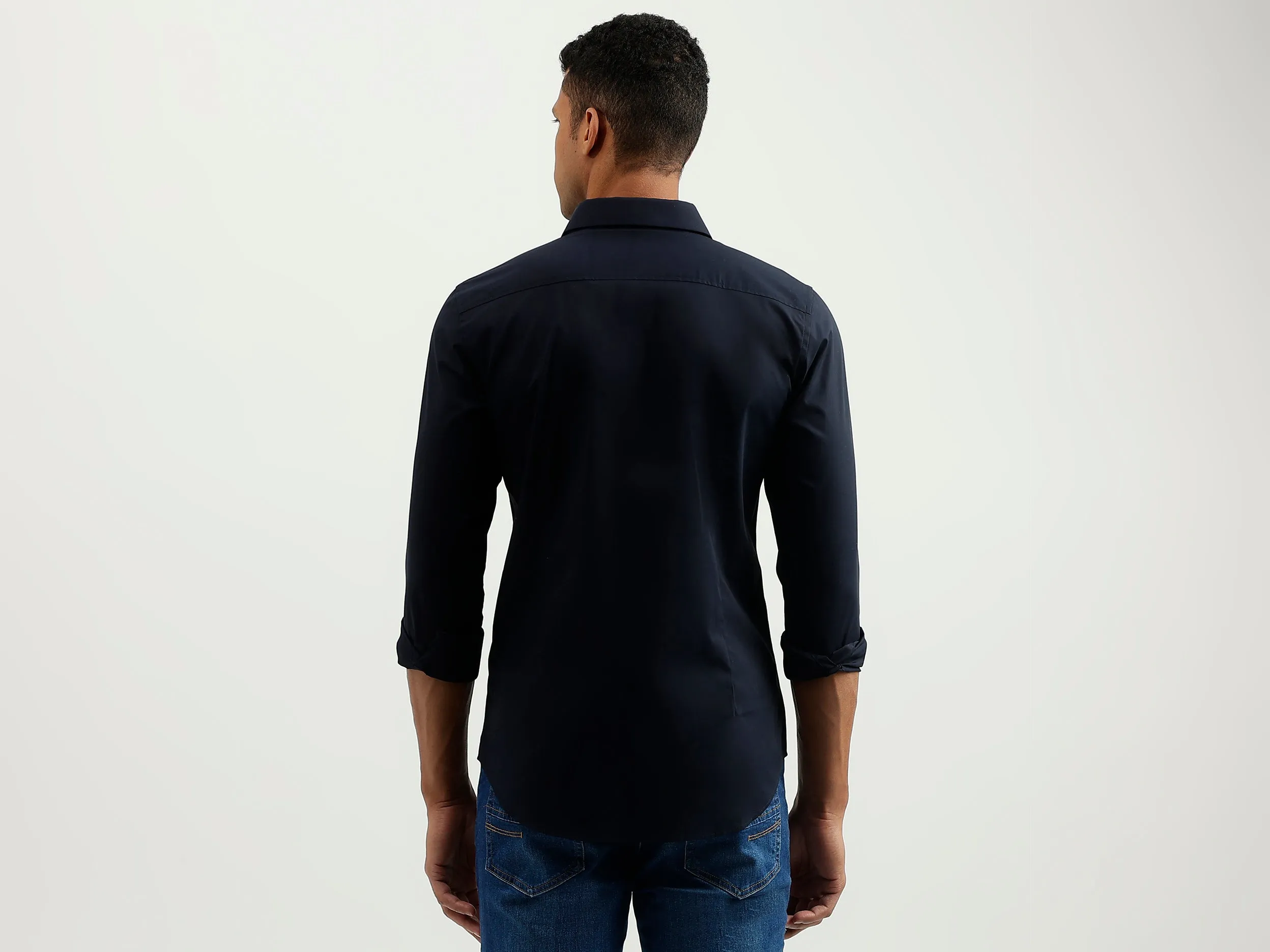 Slim Fit Spread Collar Solid Shirt