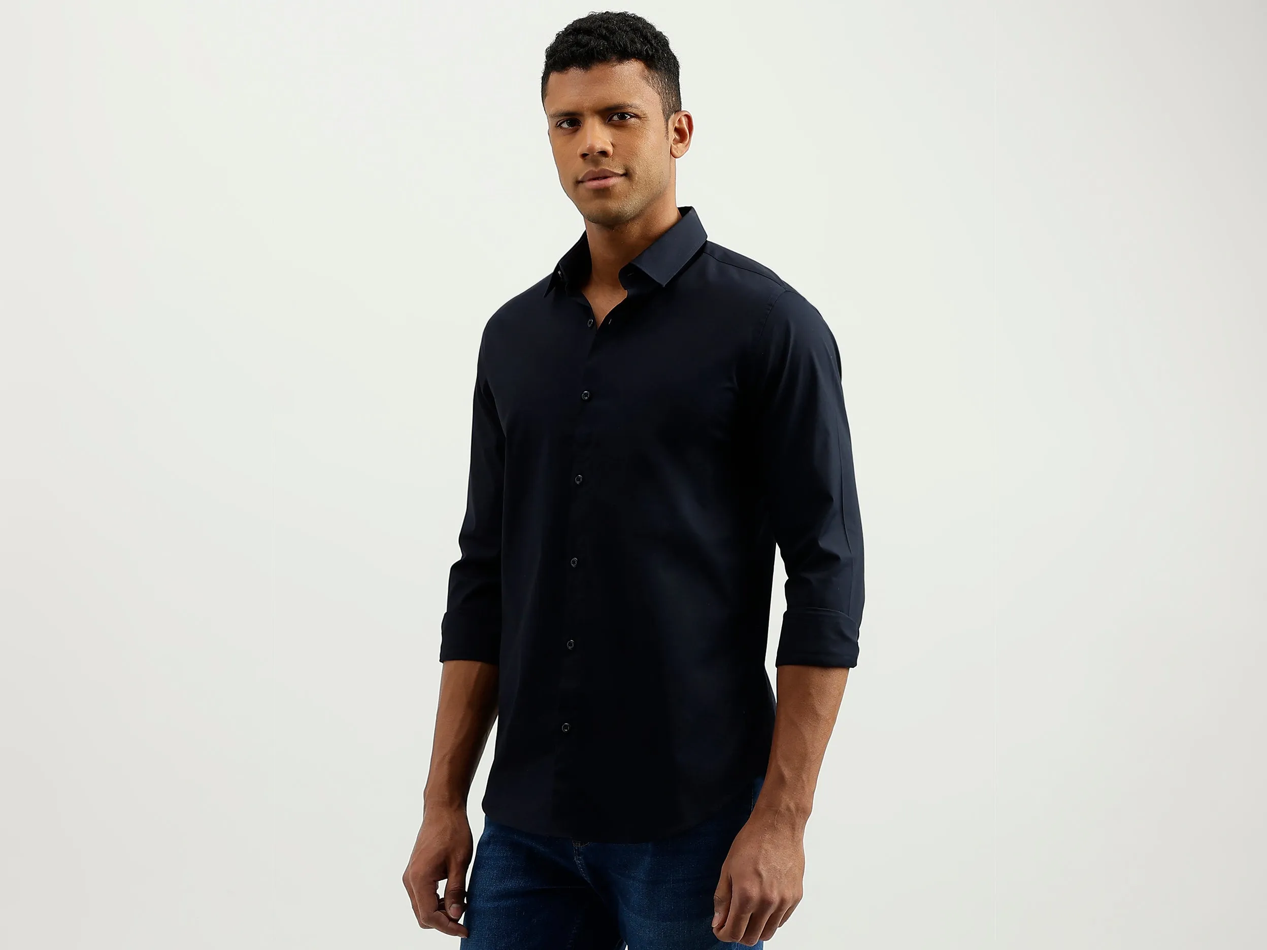 Slim Fit Spread Collar Solid Shirt