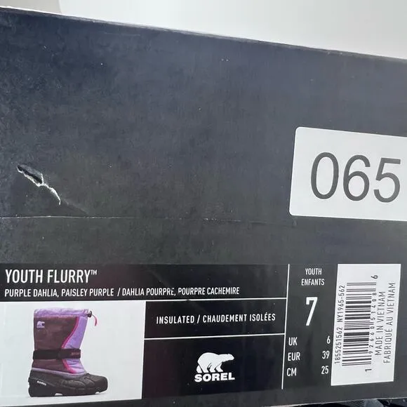 Sorel Flurry Print Adjustable Boots Purple Dahlia/Paisley Purple Big Girl 7 NWB