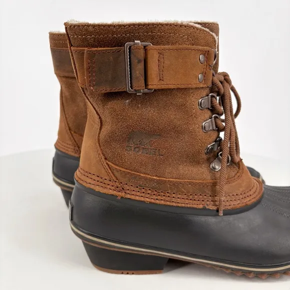 SOREL | Winter Fancy Lace-Up II Leather Duck Boots in Brown | Sz 9
