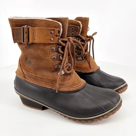 SOREL | Winter Fancy Lace-Up II Leather Duck Boots in Brown | Sz 9