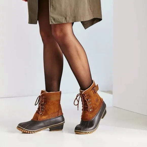 SOREL | Winter Fancy Lace-Up II Leather Duck Boots in Brown | Sz 9