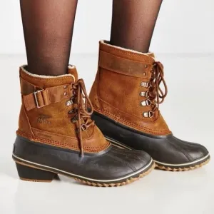 SOREL | Winter Fancy Lace-Up II Leather Duck Boots in Brown | Sz 9