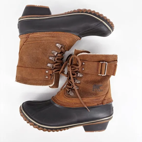 SOREL | Winter Fancy Lace-Up II Leather Duck Boots in Brown | Sz 9