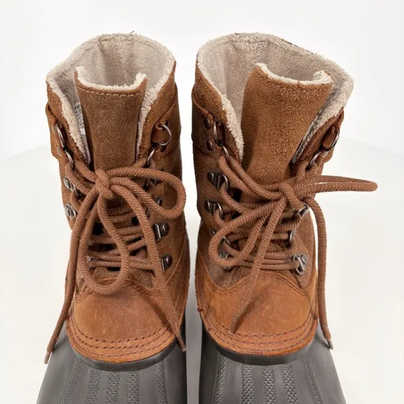 SOREL | Winter Fancy Lace-Up II Leather Duck Boots in Brown | Sz 9