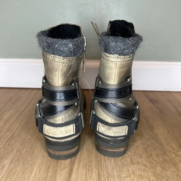 Sorel Women's 8 Lolla Buckle Ankle Snow Boots Zip Flat Brown Waterproof